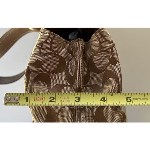 COACH KHAKI BROWN SIGNATURE PATCHWORK ZIP TURNLOCK TOTE BAG PURSE SATCHEL 12524 - Picture 10 of 10